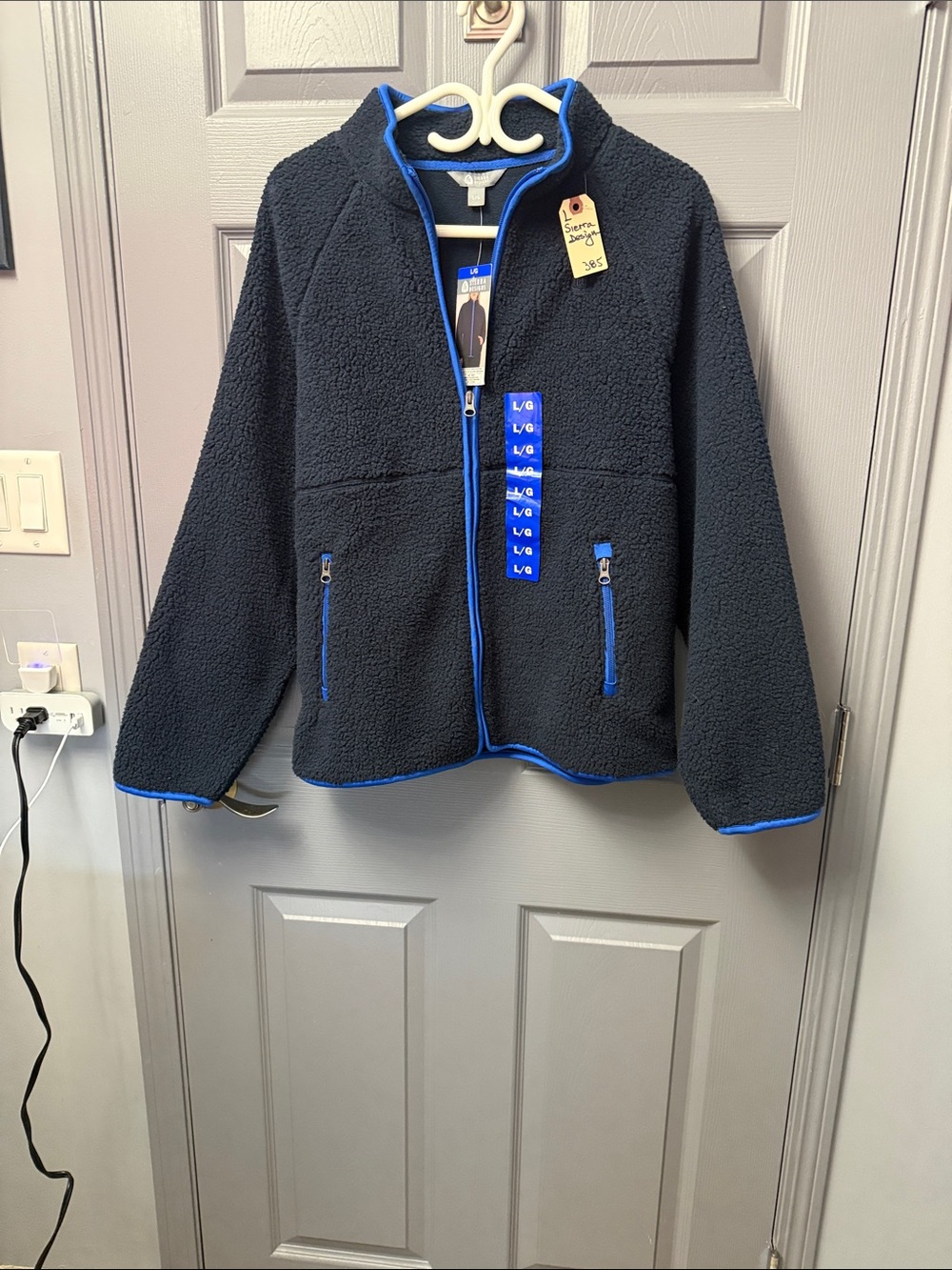Black Sherpa Bomber Jacket with Blue Trim